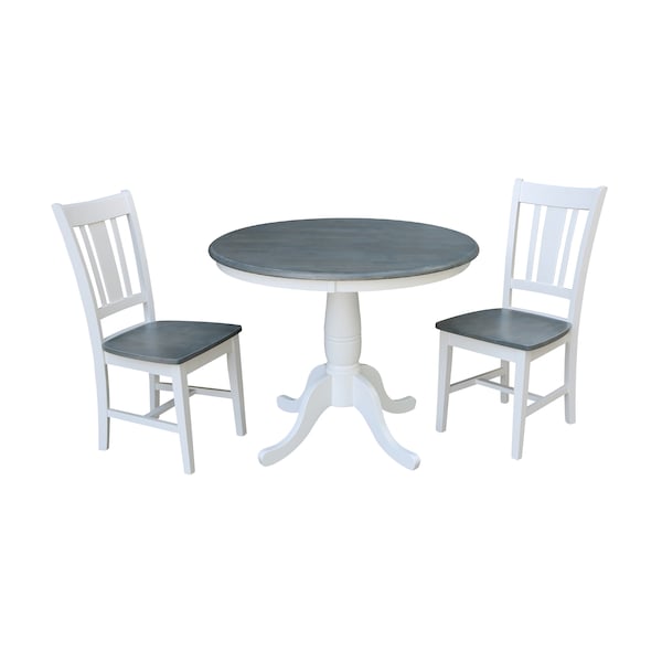 International Concepts Round 36 in Rd Top Pedestal Table, 2 San Remo Chairs, White/Heather Gray, 36 in W, 36 in L, 29.1 in H K05-36RT-C10-2 - main